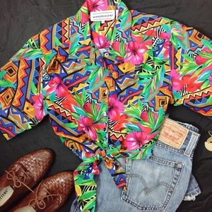 Westbound Button Up Tie-Waist Hawaiian Shirt